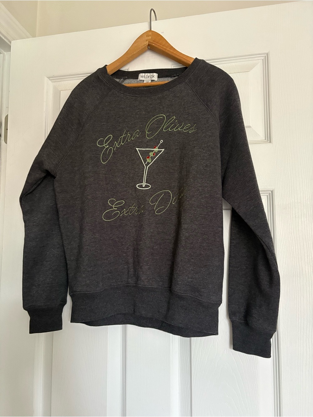 Wildfox Women’s Charcoal Crewneck Sweatshirt with Green & Red Martini Graphic